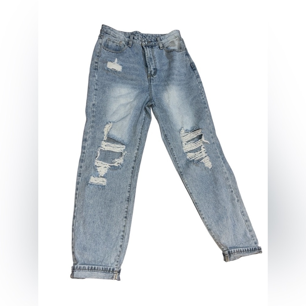 SHEIN Light Blue Distressed Boyfriend Jeans